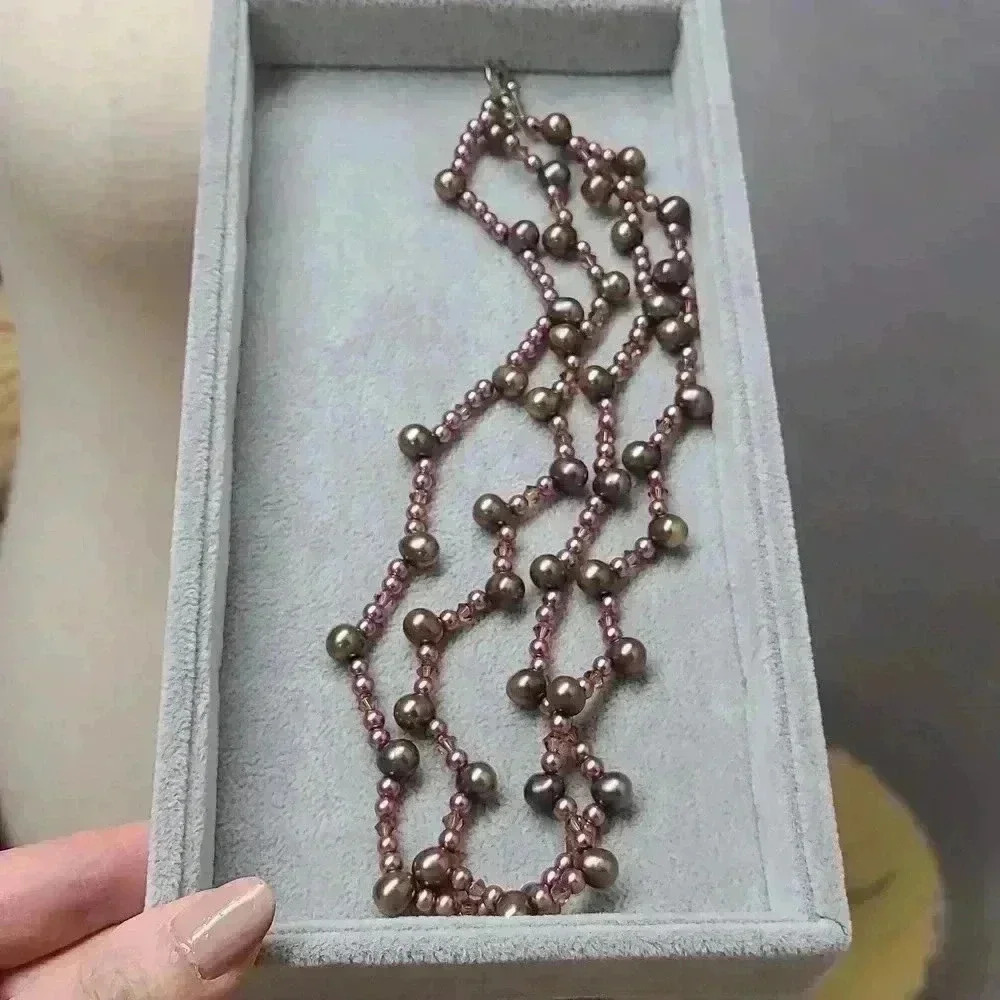 Vintage pearl crystal beads beaded necklace